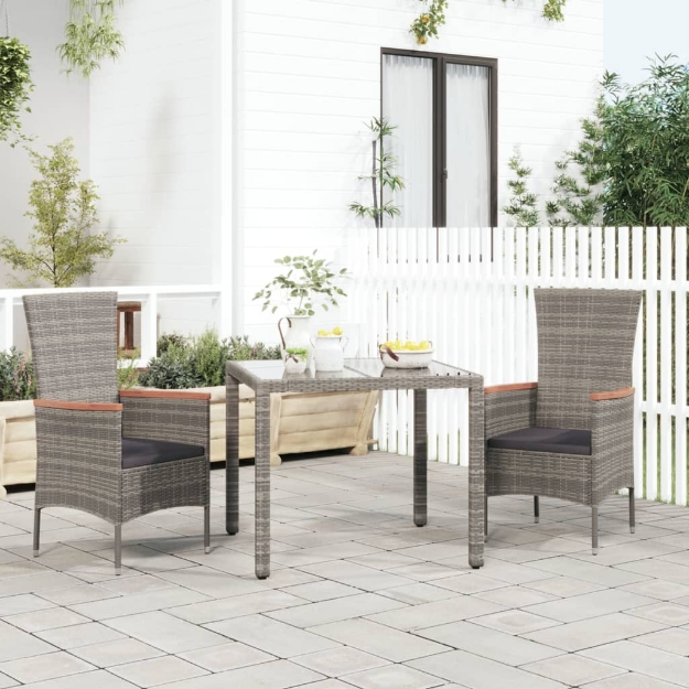 Sedie da Giardino con Cuscini 2 pz in Polyrattan Grigie