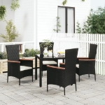 Sedie da Giardino con Cuscini 4 pz in Polyrattan Nere