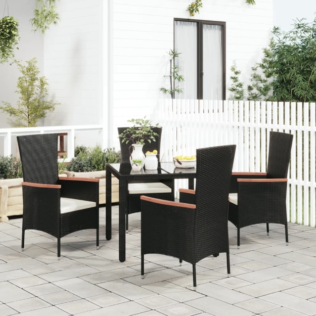 Sedie da Giardino con Cuscini 4 pz in Polyrattan Nere