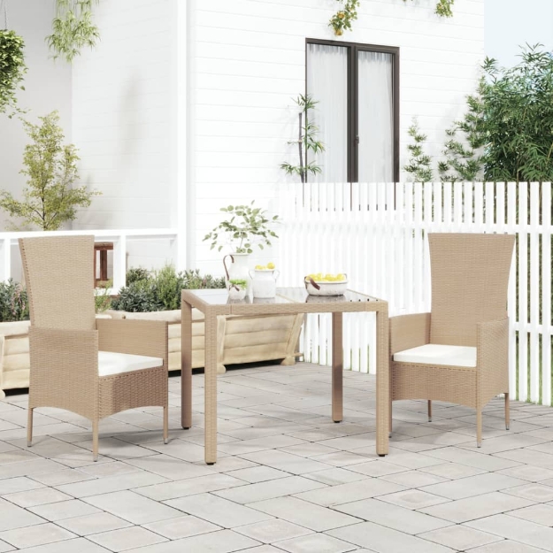 Sedie da Giardino con Cuscini 2 pz in Polyrattan Beige