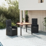 Set da Pranzo da Giardino 3 pz con Cuscini Nero in Polyrattan