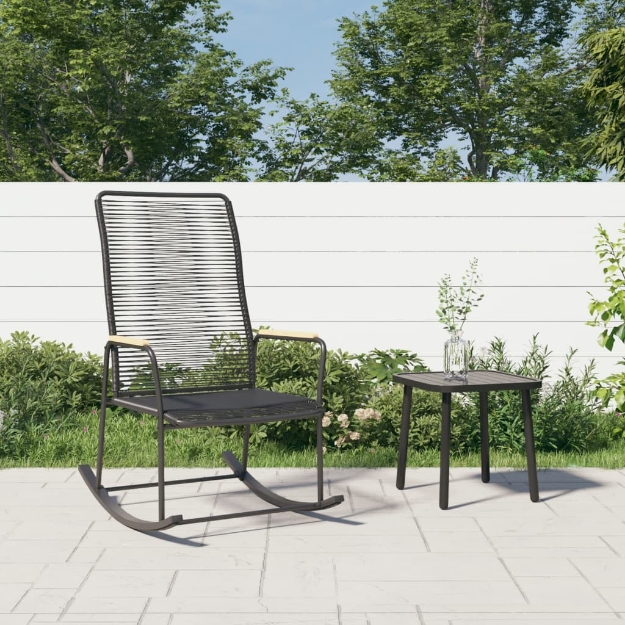 Sedia a Dondolo da Giardino Nera 59x79,5x104 cm Rattan PVC