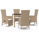 Set da Pranzo da Giardino 5 pz con Cuscini Beige in Polyrattan