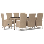 Set da Pranzo da Giardino 9 pz con Cuscini Beige in Polyrattan