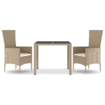 Set da Pranzo da Giardino 3 pz con Cuscini Beige in Polyrattan