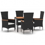 Set da Pranzo da Giardino 5 pz Nero con Cuscini in Polyrattan