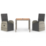 Set da Pranzo da Giardino 3 pz con Cuscini in Polyrattan Grigio