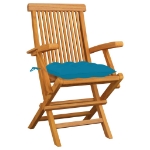 Sedie da Giardino con Cuscini Azzurro 3 pz in Massello di Teak