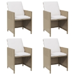 Sedie da Giardino con Cuscini 4 pz in Polyrattan Beige