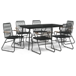 Set da Pranzo da Giardino 7 pz Nero in Rattan PVC