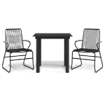 Set da Pranzo da Giardino 3 pz Nero in Rattan PVC