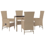 Set da Pranzo da Giardino 5 pz con Cuscini Beige in Polyrattan