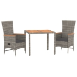 Set da Pranzo da Giardino 3 pz con Cuscini in Polyrattan Grigio