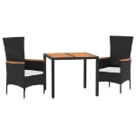 Set da Pranzo da Giardino 3 pz con Cuscini Nero in Polyrattan