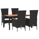 Set da Pranzo da Giardino 5 pz Nero con Cuscini in Polyrattan