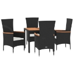 Set da Pranzo da Giardino 5 pz Nero con Cuscini in Polyrattan