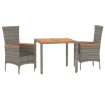 Set da Pranzo da Giardino 3 pz con Cuscini in Polyrattan Grigio