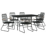 Set da Pranzo da Giardino 7 pz Nero in Rattan PVC