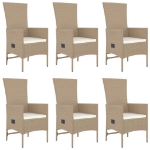 Set da Pranzo da Giardino 7 pz con Cuscini Beige in Polyrattan