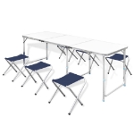 Set Tavolo da Campeggio Pieghevole 6 Sedie Regolabili 180x60 cm