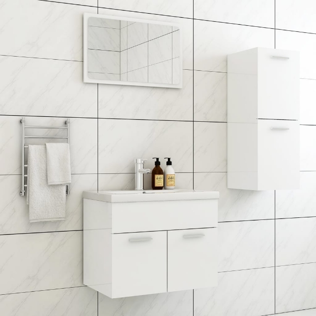 Set Mobili da Bagno Bianco Lucido in Truciolato