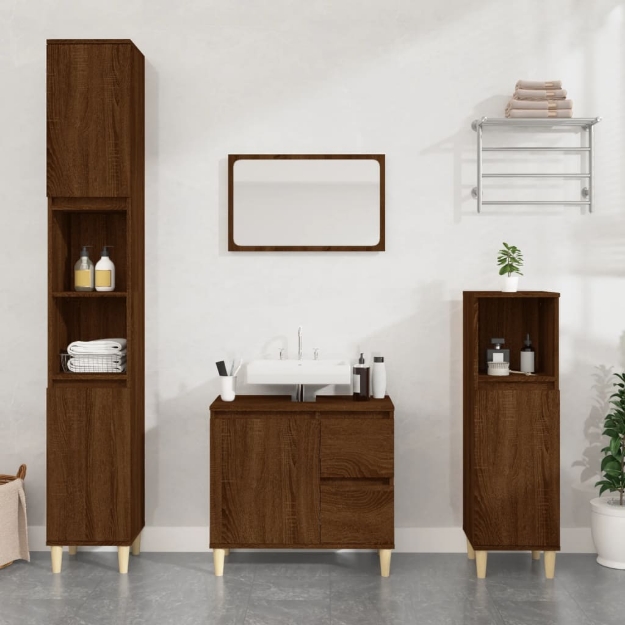 Set Mobili da Bagno 3 pz Rovere Marrone in Legno Multistrato