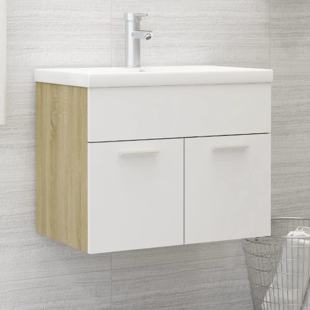 Mobile Sottolavabo Bianco e Rovere 60x38,5x46 cm in Truciolato