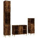 Set Mobili da Bagno 3 pz Rovere Fumo in Legno Multistrato