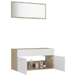 Set Mobili da Bagno 2 pz Bianco e Rovere Sonoma in Truciolato