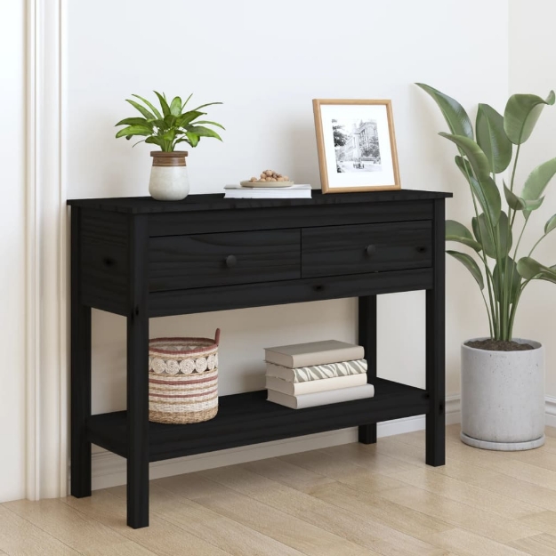 Tavolo Consolle Nero 100x35x75 cm in Legno Massello di Pino
