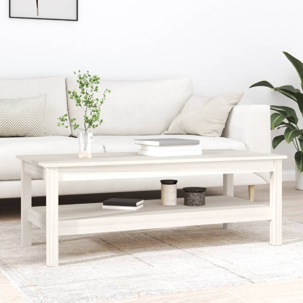 Tavolino da Salotto Bianco 110x50x40 cm Legno Massello di Pino