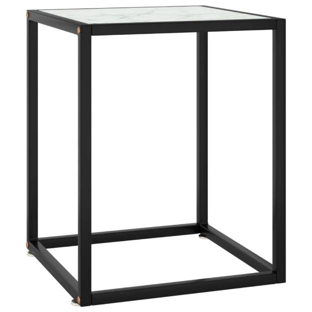 Tavolino Salotto Nero con Vetro Bianco Marmorizzato 40x40x50cm