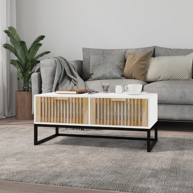 Tavolino da Salotto Bianco 80x40x35cm Legno Multistrato e Ferro