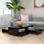 Set Tavolini Salotto Estraibili Neri 100x100x26,5cm Truciolato