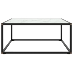 Tavolino da Salotto Nero con Vetro Marmo Bianco  80x80x35 cm