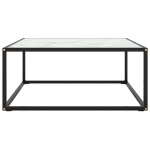 Tavolino da Salotto Nero con Vetro Marmo Bianco  80x80x35 cm