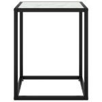 Tavolino Salotto Nero con Vetro Bianco Marmorizzato 40x40x50cm