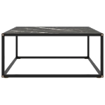 Tavolino da Salotto Nero con Vetro Marmo Nero 80x80x35 cm
