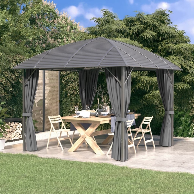 Gazebo con Tende Laterali e Tetto ad Arco 3x3 m Antracite