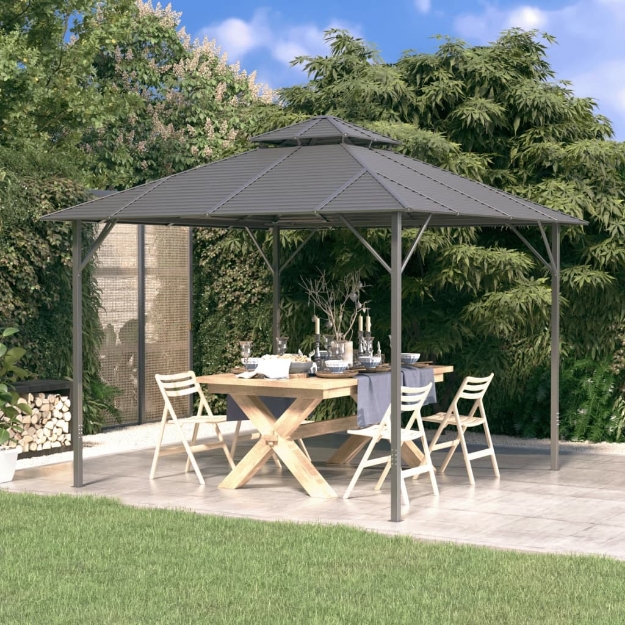 Gazebo con Tetto Doppio 3x3 m Antracite