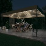 Gazebo con Luci a Stringa LED 3x4 m in Tessuto Grigio Talpa