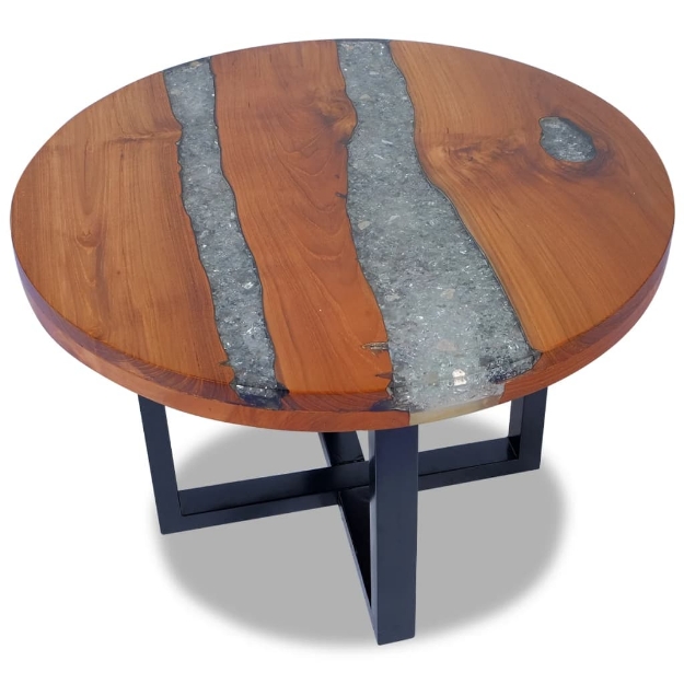 Tavolino da Caffè in Legno di Teak Solido e Resina 60 cm