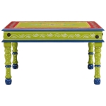 Tavolino Salotto Verde Dipinto a Mano Legno Massello di Mango