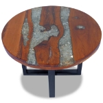Tavolino da Caffè in Legno di Teak Solido e Resina 60 cm