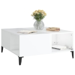 Tavolino Salotto Bianco Lucido 80x80x36,5 cm Legno Multistrato