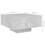 Tavolino da Salotto Grigio Cemento 60x60x31,5 cm in Truciolato