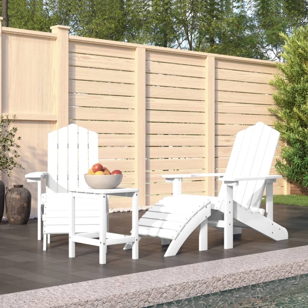 Sedie Giardino con Poggiapiedi e Tavolo Adirondack HDPE Bianco