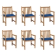 Sedie da Giardino 6 pz con Cuscini Blu Reale Massello di Teak