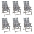 Sedie da Giardino Reclinabili 6 pz con Cuscini Massello Acacia