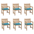 Sedie da Giardino 6 pz con Cuscini Blu in Massello di Teak